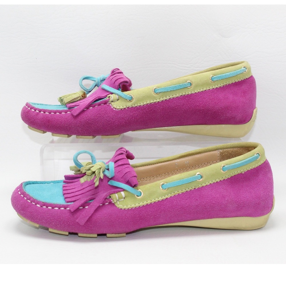 Vaneli Womens Suede Colorblock Kiltie Tassel Driving Moccasins Pink Blue 6M
